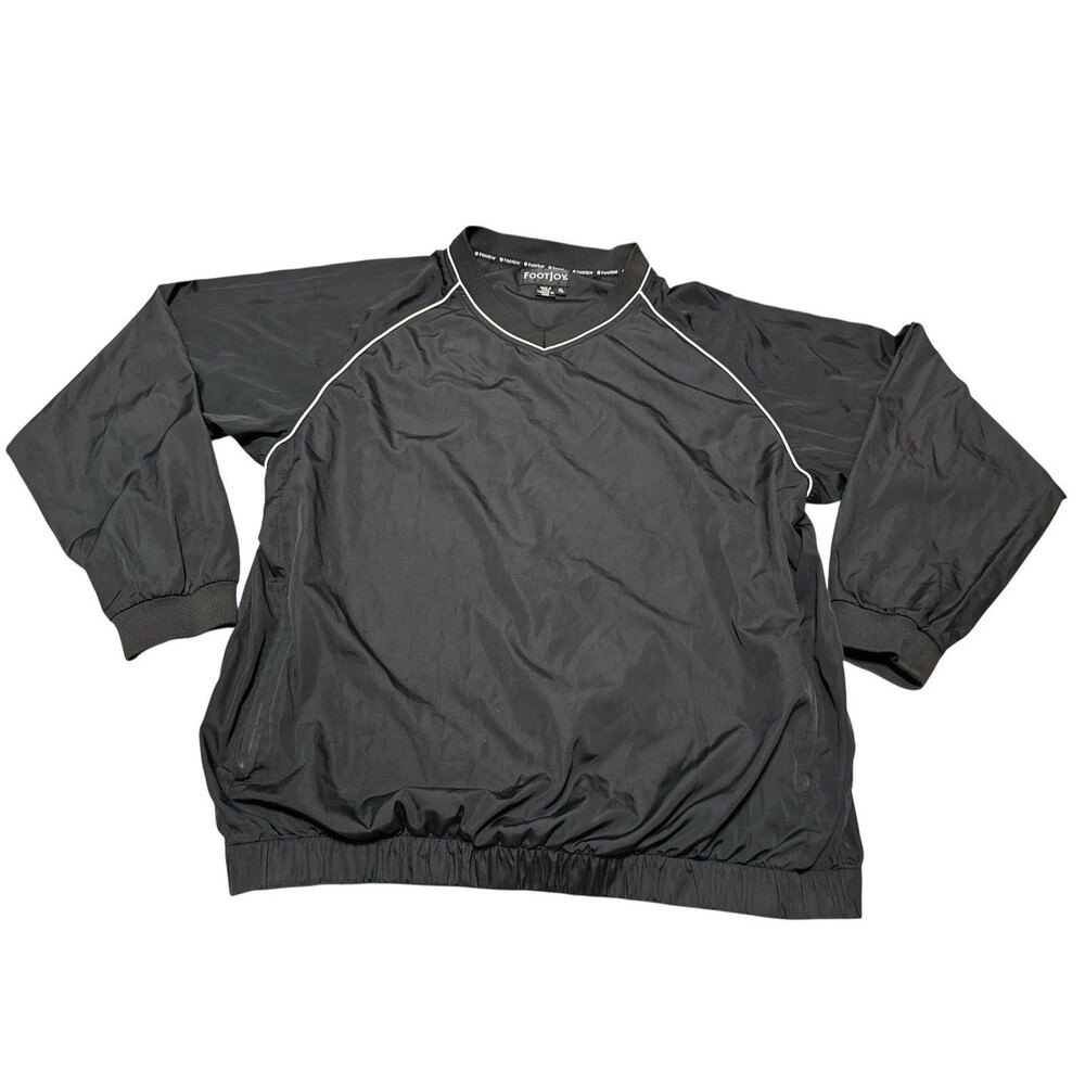 FootJoy FJ Black Golf V Neck Long Sleeve Pullover Windbreaker Size XL